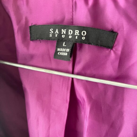 SANDRO STUDIO Purple Ruffle Trim All-Weather Lightweight Jacket Tie Belt, Large - Picture 9 of 11